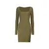 Vestido de Punto de Manga Larga Su Mei Hui NANU para Mujer 26 Otoño Invierno Nuevo Ajustado Cuello Cuadrado Elegante Capa Interior Falda Corta de Cadera