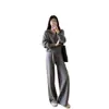 Conjunto de punto relajado y cómodo~Cárdigan con capucha y pantalones de pierna ancha conjunto de dos piezas para mujer Otoño/Invierno 2026 H100617