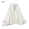 Estilo Nuevo Otoño e Invierno Elegante Suave Chal Capa de Lana Color Sólido Imitación Piel de Conejo Rex Chaqueta Cardigan Tejida Talla Grande para Mujer