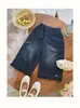 Pantalones de Pierna Ancha Casuales de Moda Estilo Coreano para Niñas, Primavera, Encaje, Mezclilla Suave -615068