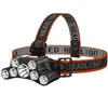Linterna frontal LED de cinco cabezales transfronteriza, Linterna frontal de luz potente, Lámpara de trabajo minero montada en la cabeza para exteriores, Batería de ultra larga duración, Linterna frontal pequeña para pesca nocturna