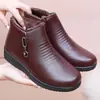 Zapatos de Mamá, Zapatos de Algodón, Terciopelo Cálido de Invierno para Adultos Mayores, Suela Plana Antideslizante, Zapatos de Otoño e Invierno para Mujeres de Mediana Edad, Zapatos de Cuero para Abuela y Personas Mayores