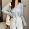 Ultra-fino protetor solar tricotado pequeno Cardigan fino mulheres slip saia blusa exterior primavera e outono gelo seda ar-condicionado camisa jaqueta curta