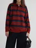Suéter de Punto Pullover de Manga Larga con Rayas Horizontales y Cuello Polo de Terciopelo de Arroz Glutinoso Otoño e Invierno Casual Versátil Moda Suéter con Bloques de Color