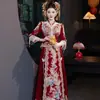 Vestido de Noiva Xiuhe de Veludo de Luxo para Noivas, Novo Vestido de Luxo Dragão e Fênix 2026, Coroa de Fênix e Véu Estilo Chinês
