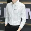 Camisa de Manga Larga Rayada Bordada Elástica de Fibra de Bambú para Hombre, Negocios Ligeros, Cuatro Estaciones, Comercio Exterior Transfronterizo