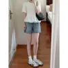 Shorts de Mezclilla Azules Vintage para Mujer, Nuevo Estilo de Verano, Cuerpo en Forma de Pera, Tallas Grandes, Adelgazantes, Talla Grande, Pantalones Cortos Ajustados de Línea A para Petite