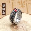 Anillo de Seis Caracteres Retro Palabras Verdaderas Pixiu de Rubí para Hombre Anillo de Dedo Abierto Corazón de Moda Anillo Masculino Agresivo en Vivo
