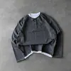 Camiseta de manga larga retro con cuello Henry clásico, diseño de bloque de color otoñal, estilo de dos piezas falso, para pareja