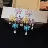 Nuevos pendientes de borla de flor de circón con aguja de plata para mujer, pendientes de nicho de lujo ligero de alta gama, pendientes de moda y exquisitos