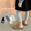 Pantalones Leggings de Algodón con Rayas Verticales, Borde de Madera con Orejas de Madera, Lazo, Pierna de Nueve Puntos para Bebés Niñas, Ropa de Otoño, Pantalones Versátiles para Usar Debajo de las Faldas