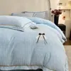 Juego de cama de cuatro piezas estilo francés romántico de terciopelo tallado, terciopelo de leche, para otoño e invierno, cálido, suave, amigable con la piel, funda de edredón de vellón de doble cara, juego de ropa de cama 4