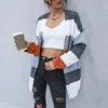 Estación Independiente de Amazon Venta al por mayor Transfronterizo Otoño e Invierno Casual Europeo y Americano Chaqueta de Punto Combinación de Colores Suéter de Manga Larga Cárdigan Estilo Largo