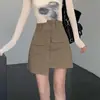 Falda de verano para mujer color caqui, irregular de cintura alta, adelgazante, talla grande, ajustada a la cadera, línea A, falda corta para mujeres petite