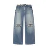 Comércio Exterior Transfronteiriço Aliexpress Mais Vendido Moda Feminina Estilo Europeu e Americano Personalidade Jeans Rasgado de Cintura Média com Punhos