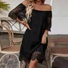 Roupas Femininas Novas de Verão 2026 Europeias e Americanas Transfronteiriças Amazon Vestido Curto de Renda Vazada Fora do Ombro para Mulheres