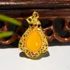 Pingente de Calcedônia com Incrustação de Ouro Gotejando Riqueza Moda Retro Chinês Novo 8026