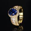 2024 nueva joyería Zhuang Shengsheng de cobre chapado en oro, simulación europea y americana, color tesoro, anillo de oro con corindón para mujer, 8*10, venta al por mayor
