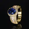 2024 nueva joyería Huabi cobre chapado en oro europeo y americano color simulación tesoro corindón anillo de oro femenino 8*10 al por mayor