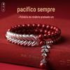 Cinnabar Natural Novo Estilo Chinês Masculino e Feminino Par Ano Novo Ping An Pulseira Feminina Pulseira de Cinnabar Banhada a Prata Espiga de Trigo Estilo Chinês
