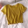 Camiseta de color liso que combina con todo para mujer, nueva camiseta de verano 2023 de corte entallado, diseño de nicho, top corto de encaje de manga corta, moda ins