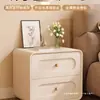 Mesa de noche de madera maciza color crema, nueva, de cuero, lujo ligero, simple, para mesita de noche, hogar, dormitorio moderno, pequeño almacenamiento, gabinete de mesita de noche