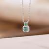 Collar Elegante de Plata Esterlina S925 de Un Ciervo, Esmeralda Azul Agua, Esmeralda Verde, Moda Simple Geométrica Cuadrado Redondo, Juego de Cadena