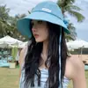 Sombrero de Pescador Rayado Azul Retro Estilo Japonés para Mujer Primavera y Verano Ala Grande Sombrilla Sombrero para Cabeza Grande Cara Redonda Sombrero de Cuenca Pequeña