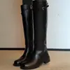 Botas de caña alta de moda con hebilla versátil estilo británico tacón grueso botas de montar nuevas 2026 botas largas cinturón de cuero retro botas largas mujer