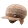 Gorro de invierno para mujer, mujer mayor, forrado de polar, cálido, gorro de lana tejido, gorro para mujer de mediana edad y mayor, gorro con orejeras de pico forrado de polar