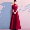 Vestido de Novia Rojo para Boda 2026, Nuevo Elegante y Estiloso Vestido Largo Color Borgoña Estilo Chino para la Ceremonia Posterior a la Boda