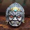 Anel Amitabha Dominador Masculino Tendência Prata Tibetana Esculpido à Mão Retrô Personalizado Turquesa Imitação Pedra Vermelha do Sul Anel para Dedo Indicador