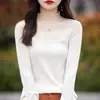 Moda Estilo Maduro Ligero Encaje Color Sólido Microtransparente Cuello Semi-alto Ajustado Adelgazante Commuter Lana Peinada Suéter Fino para Mujer