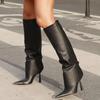 Nuevas botas de tubo alto sueltas de tubo botas de tubo patrón de cocodrilo puntiagudas europeas y americanas 2024 tacón recto rodilla talla grande botas de mujer marea