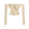 Top de punto sin hombros de un solo hombro estilo Hot Girl para mujer, estilo Puro Deseo, Ajuste ceñido sexy, Top corto con botones como capa base