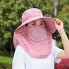 Chapéu de Proteção Solar Completa, Máscara Facial Respirável, Proteção para o Pescoço, Chapéu de Sol Integrado, Chapéu de Sol Anti-UV para Exterior para Mulheres, Verão
