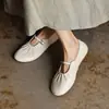 Zapatos de piel de oveja suaves y a la moda, estilo coreano, suela blanda de 1 cm, nuevo modelo de verano, punta redonda, Mary Janes planos sin cordones