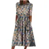 Vestido Casual de Punto con Cuello Alto y Mangas Cortas Estampado Redondo de Longitud Media con Bolsillos para Mujer - Fronterizo 2022 Amazon Primavera y Verano