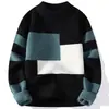 Suéter de Punto para Hombre Color de Contraste Invierno Tendencia Marca Ropa Interior Trendy Holgado Perezoso Suéter Cálido de Invierno Hilo
