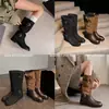 Hebilla de cinturón de bloques de color botas anchas botas altas de mujer invierno nuevo piel de vaca cabeza redonda tacón grueso medio pero hasta la rodilla botas largas botas de jinete de mujer