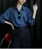 Azul oscuro, elegante capa interior, corte holgado, camisa de manga larga estilo retro de Hong Kong, nueva colección de otoño para mujer