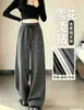 Calça de Strass com Desenho de Floco de Neve e Barra Curva Estilo Outono/Inverno 2026 Cintura Alta Casual Wide Leg com Efeito de Caimento para Mulheres