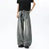 Jeans curvos de patrón de bambú lavado de alta calle americana para hombres y mujeres, pantalones casuales de silueta retro desgastada holgada de moda para otoño