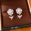 Brincos de Tarraxa Florais com Zircônia Estilo Ins Coreano Versáteis para o Dia a Dia Commute Joia para Orelha de Luxo Discreto com Toque de Luxo