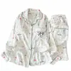 Pijama de algodón nube con estampado de leopardo azul y bordado de cachorro para mujer, primavera y otoño, solapa, talla grande, conjunto de ropa para el hogar, fábrica de origen