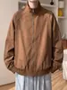 Jaqueta de trabalho marrom com gola alta para homens, top casual retrô solto de outono, jaqueta da moda estilo americano para adolescentes