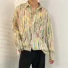 Camisa listrada degradê para homens, primavera e outono, estilo Hong Kong vintage solta de manga comprida, versão coreana, moderna, fluida, top de rua chamativo