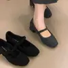 Tacones Altos Profesionales Gris Francés, Estilo de Noche, Zapatos Mary Jane de Terciopelo Plus, Zapatos de Algodón para Mujer con Tacón Grueso, Punta Cuadrada Falda