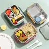 Marmita compartimentada de aço inoxidável, marmita de plástico estilosa para estudantes com compartimento para salada, marmita para micro-ondas para trabalhadores de escritório