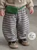 Conjunto cálido de invierno para bebé niño, sudadera con estampado de dibujos animados y forro polar con pantalones de chándal a rayas conjunto de dos piezas, ropa infantil coreana